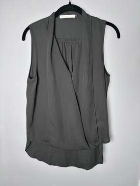 Three Eighty Two Black Sleeveless Wrap Blouse High Low Hem XS